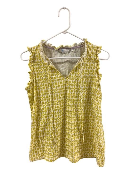 Boden Tops - Boden Women’s Sleeveless Yellow & White Geometric Print V-Neck Ruffle Top Size 8